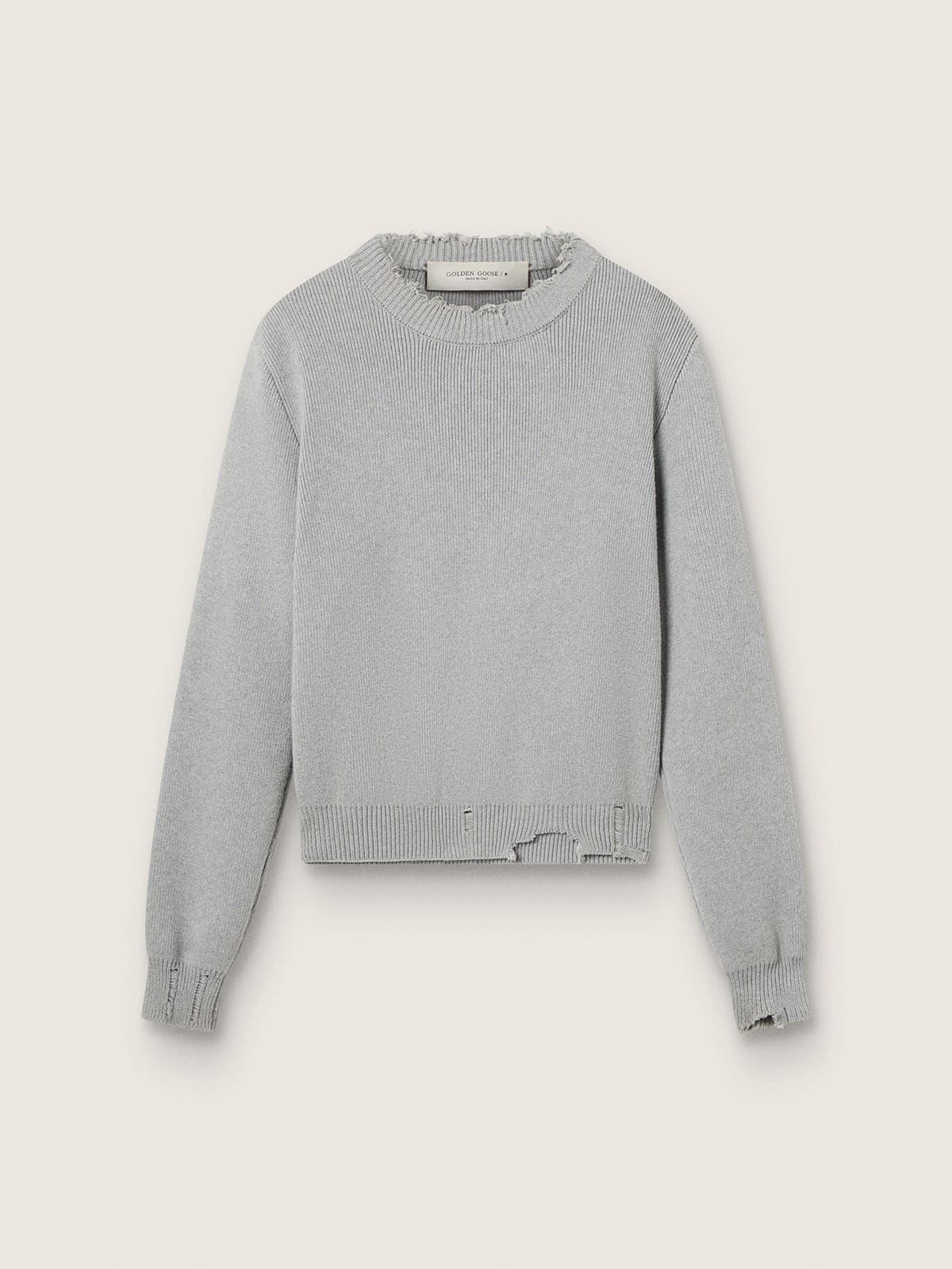 Women's round-neck sweater in gray cotton