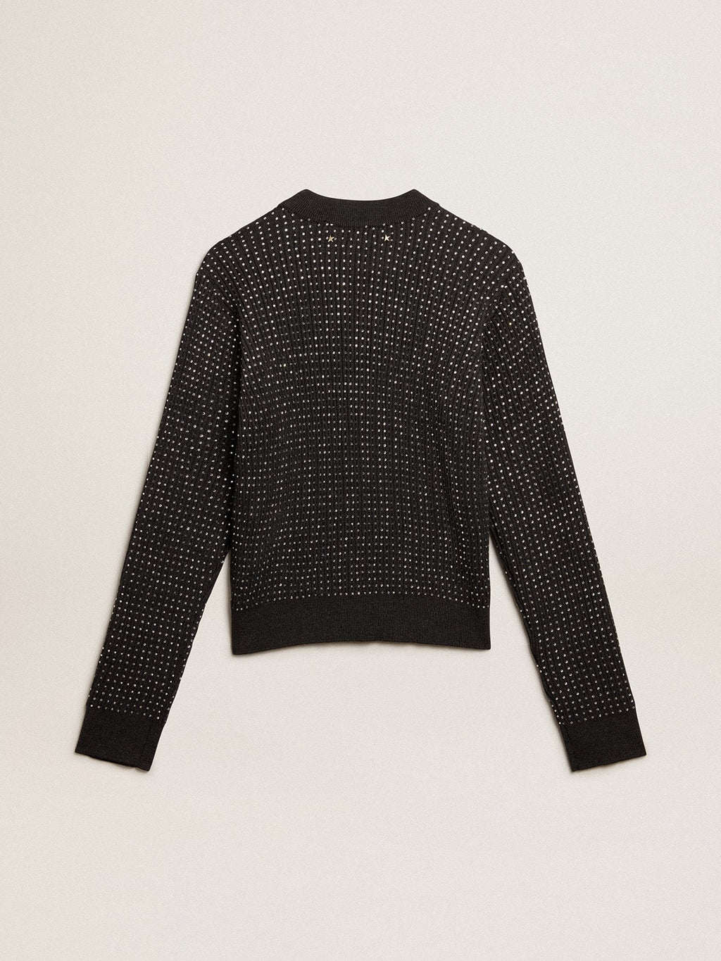 Round-neck sweater in merino wool with all-over crystals