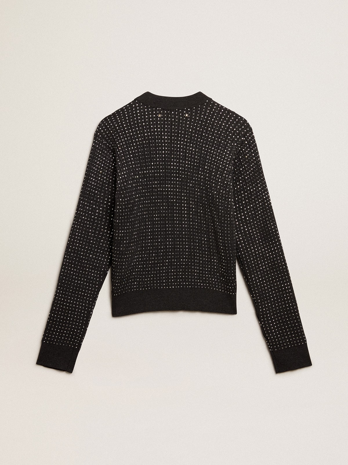 Round-neck sweater in merino wool with all-over crystals