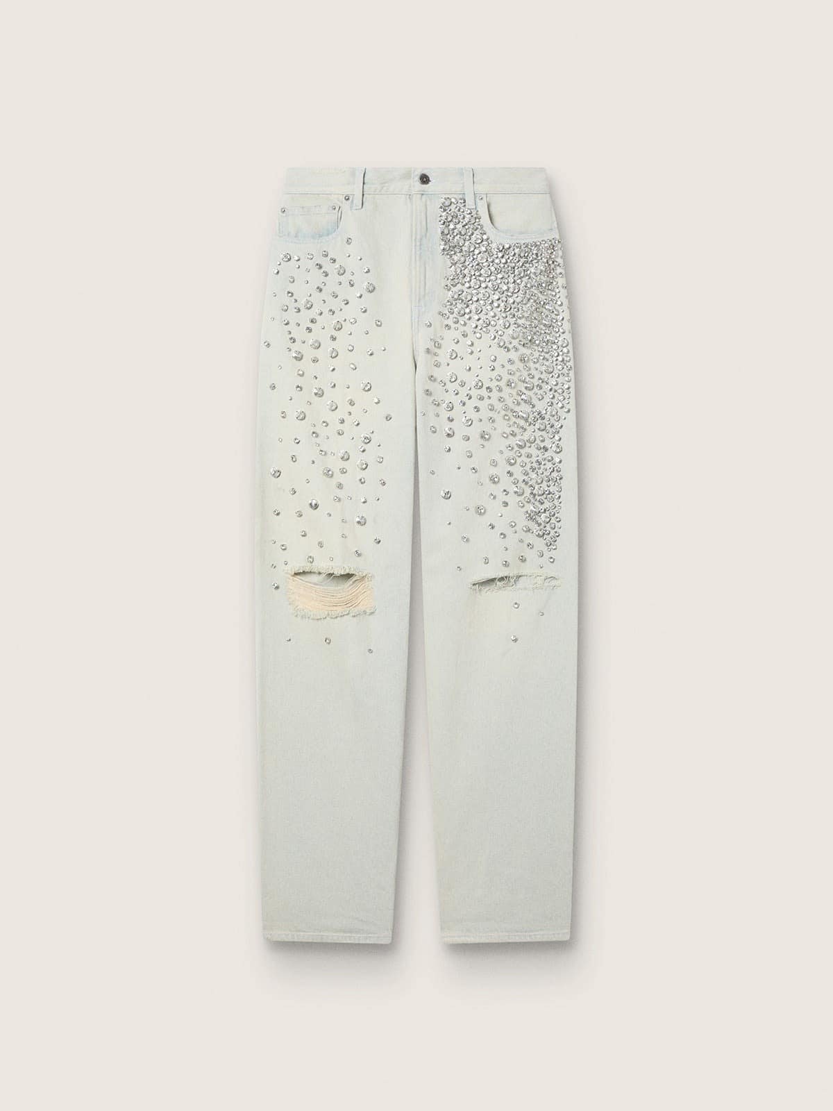 Women's bleached jeans with cabochon crystals