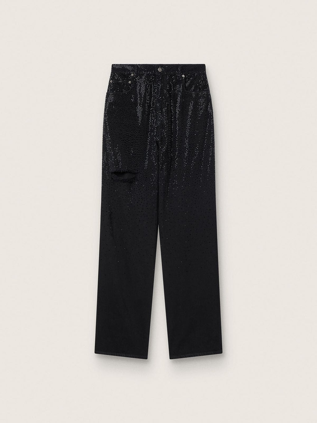 Women’s cotton denim pants with shaded-effect crystal decoration