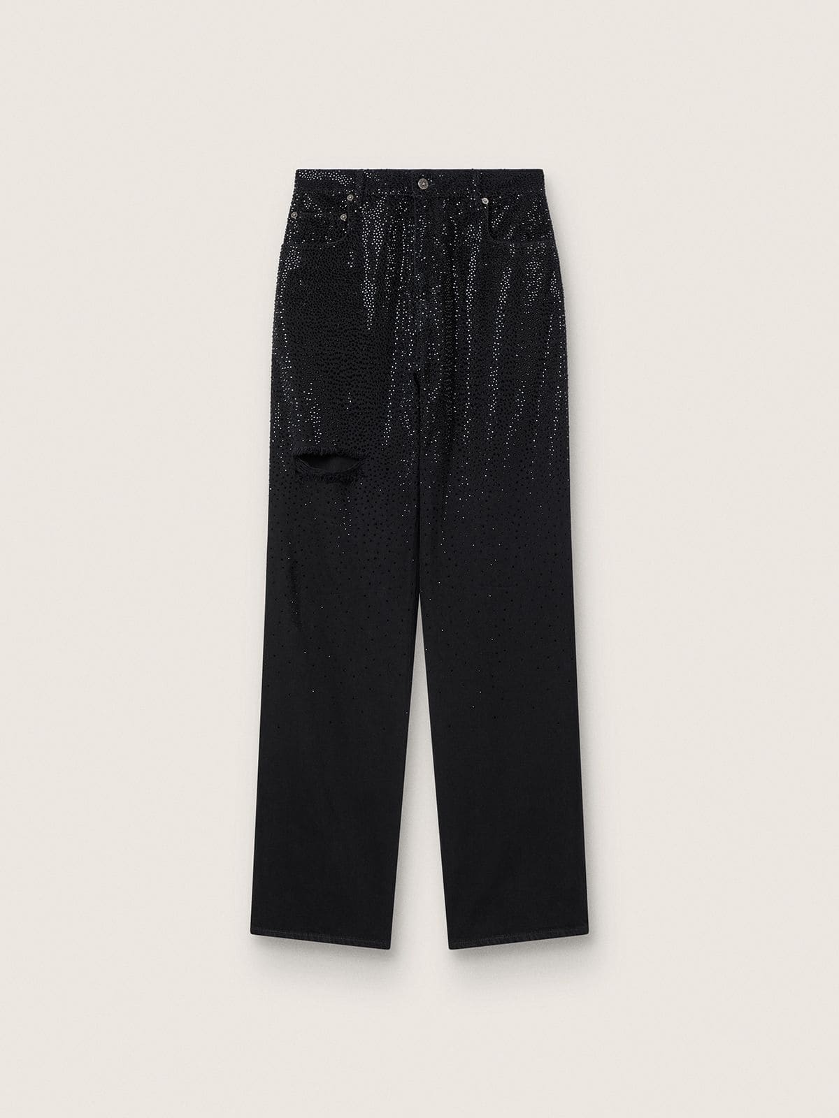 Women’s cotton denim pants with shaded-effect crystal decoration