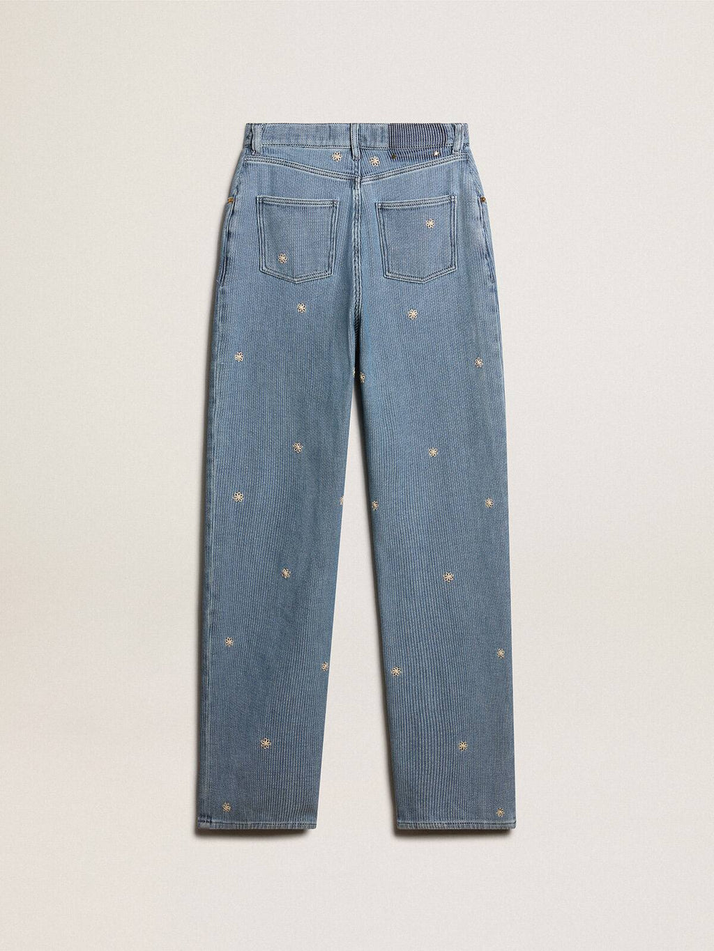 Women’s cotton denim pants with floral embroidery