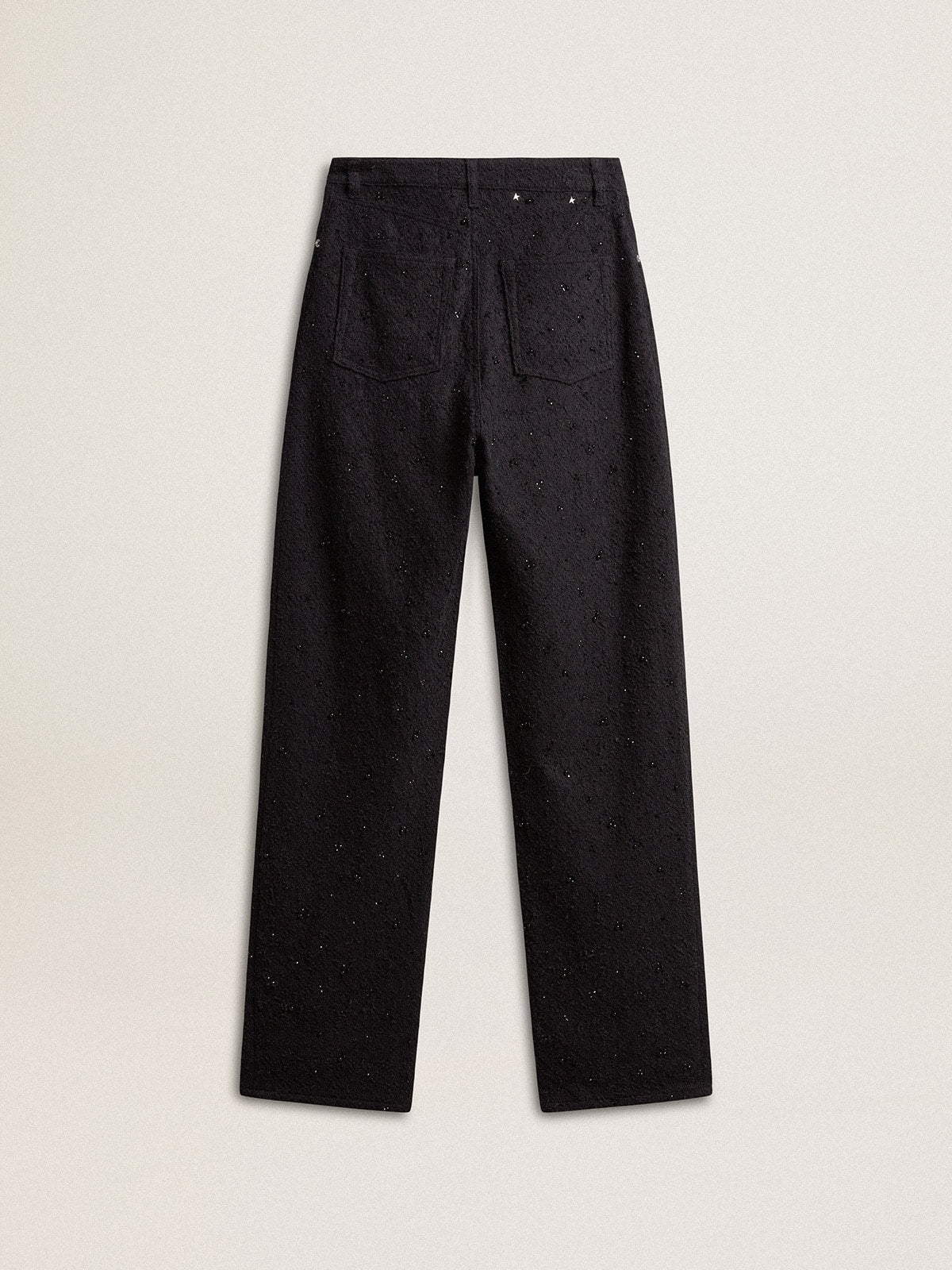 Women’s cotton denim pants with crystal and stone decoration