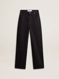 Women’s cotton denim pants with crystal and stone decoration