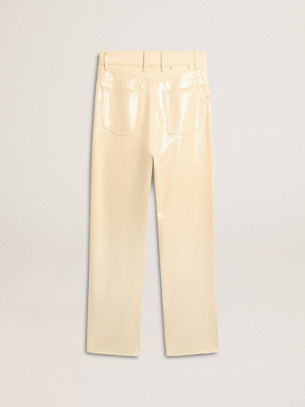 Ecru pants with transparent all-over sequins