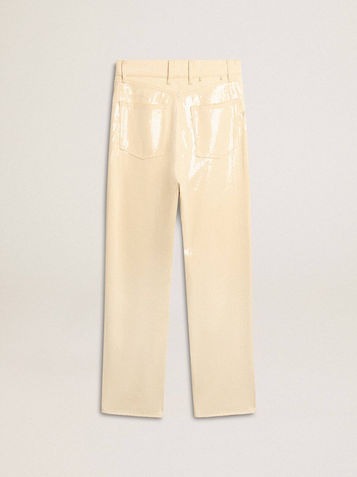 Ecru pants with transparent all-over sequins