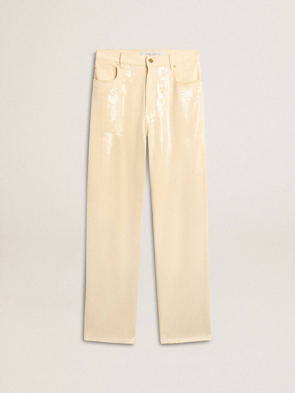 Ecru pants with transparent all-over sequins