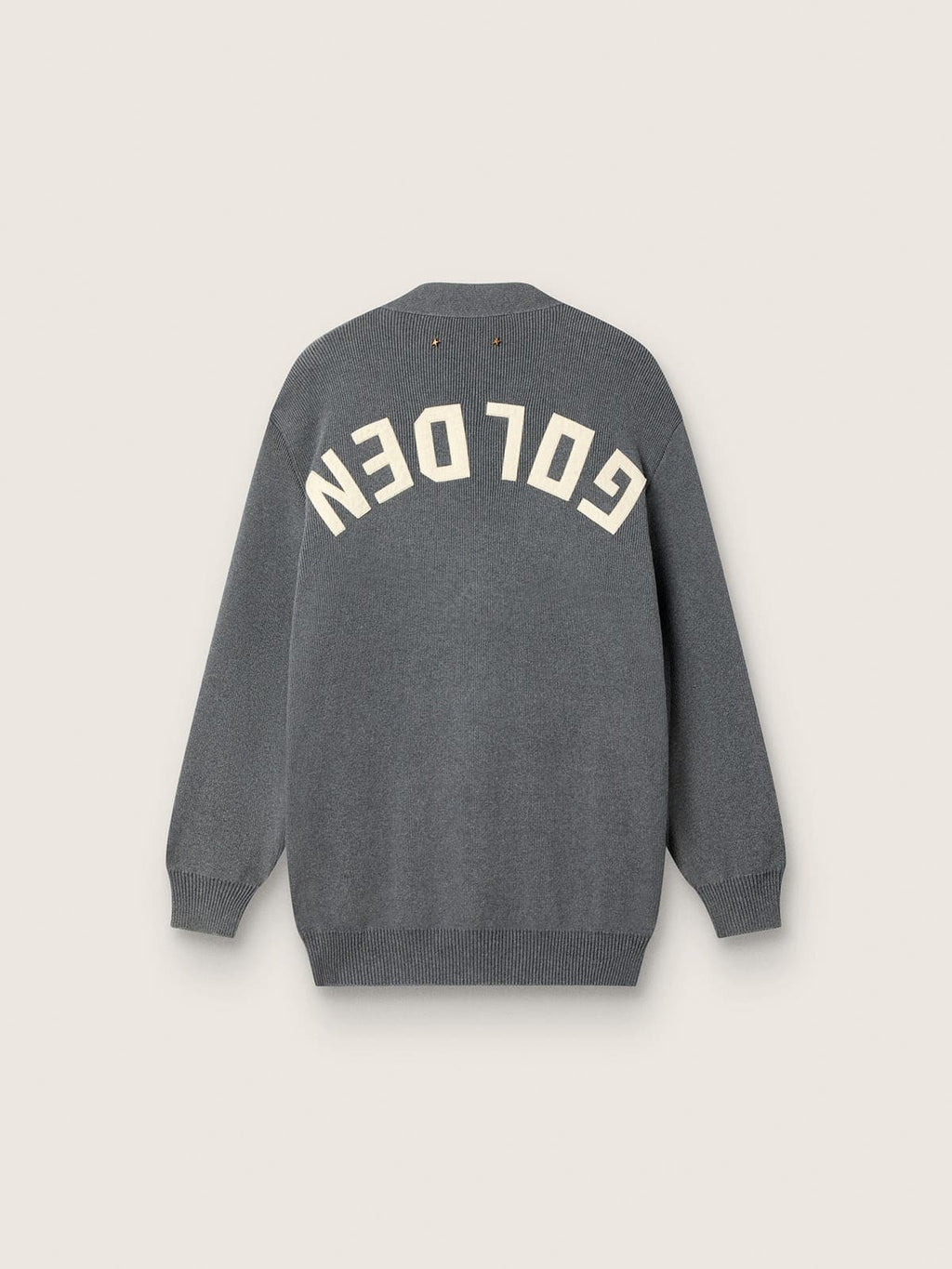 Women's mélange gray cotton cardigan with logo on the back