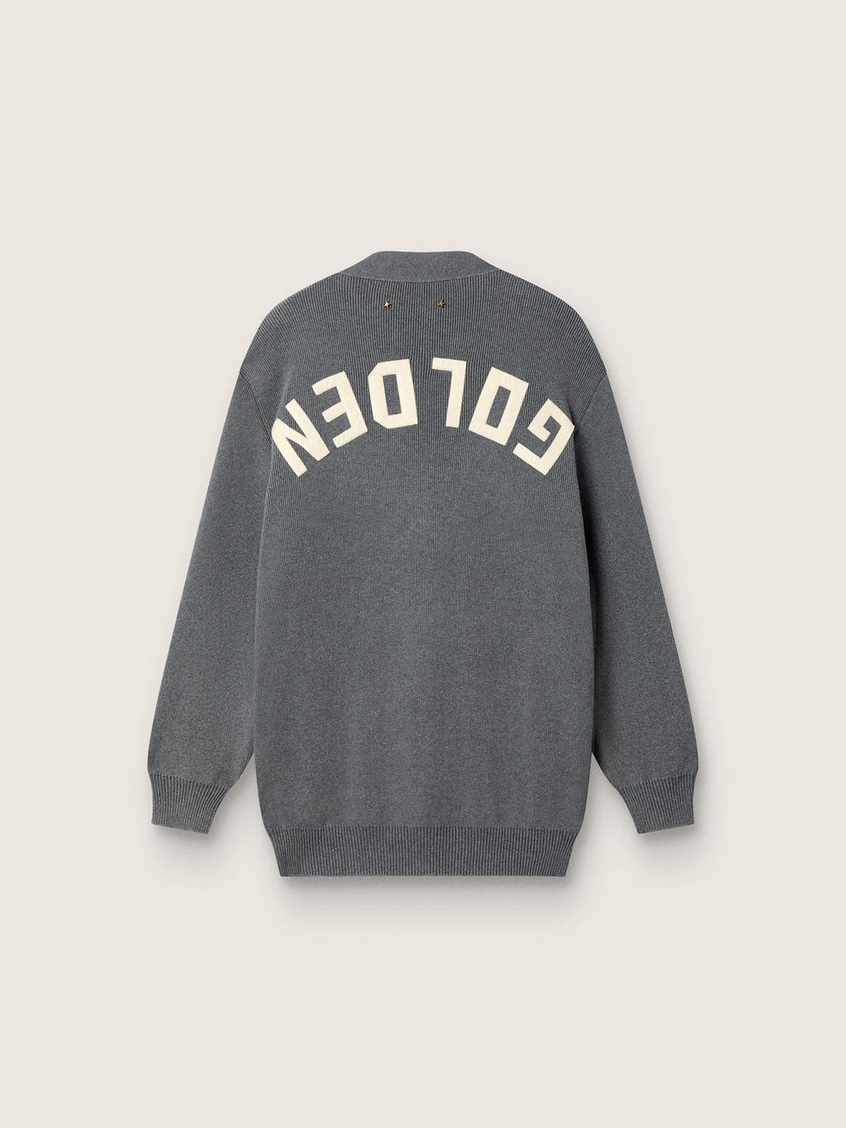 Women's mélange gray cotton cardigan with logo on the back