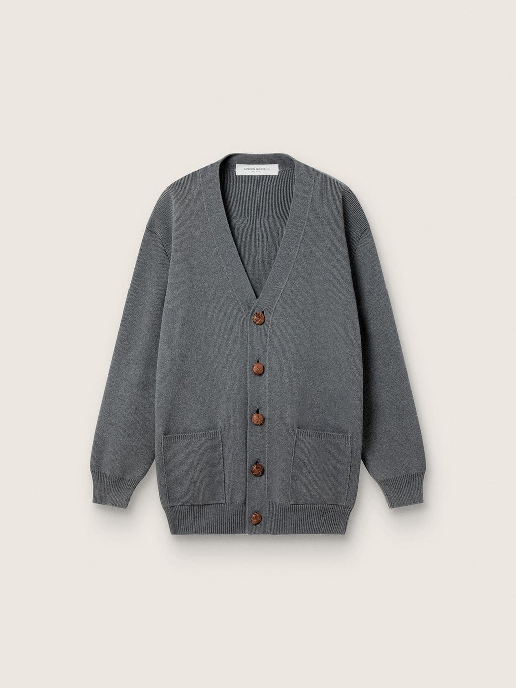 Women's mélange gray cotton cardigan with logo on the back