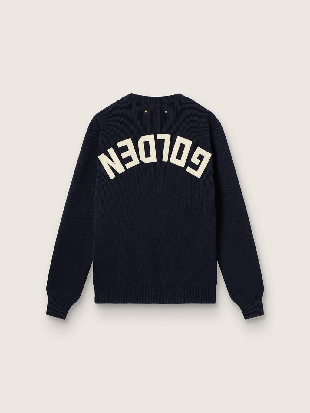 Women’s round-neck sweater in dark blue cotton with logo on the back