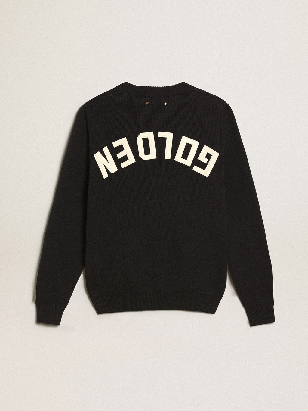 Women’s round-neck sweater in dark blue cotton with logo on the back