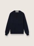 Women’s round-neck sweater in dark blue cotton with logo on the back