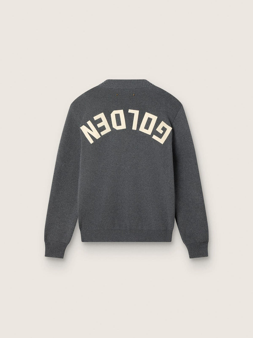 Women's round-neck sweater in dark gray cotton with logo on the back