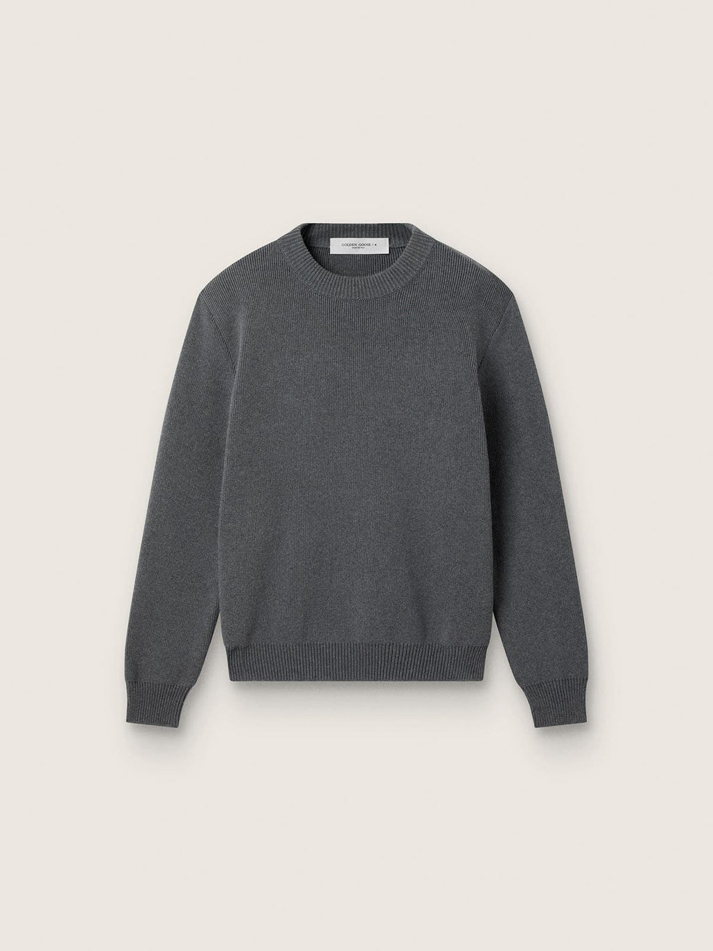 Women's round-neck sweater in dark gray cotton with logo on the back