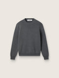 Women's round-neck sweater in dark gray cotton with logo on the back