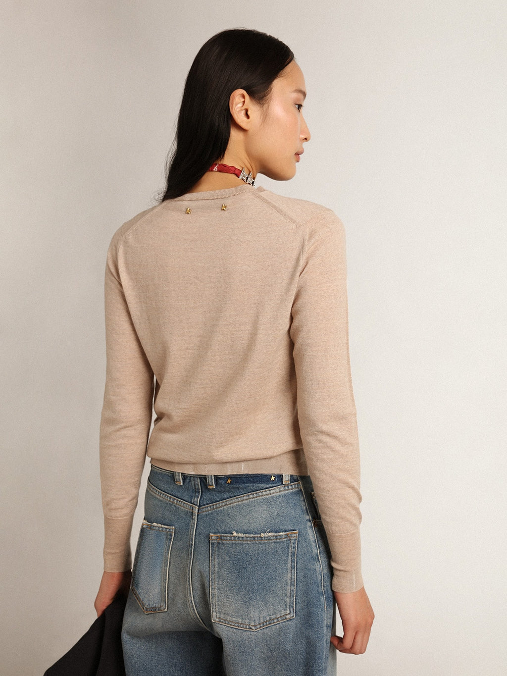 Women's sweater in light brown merino wool