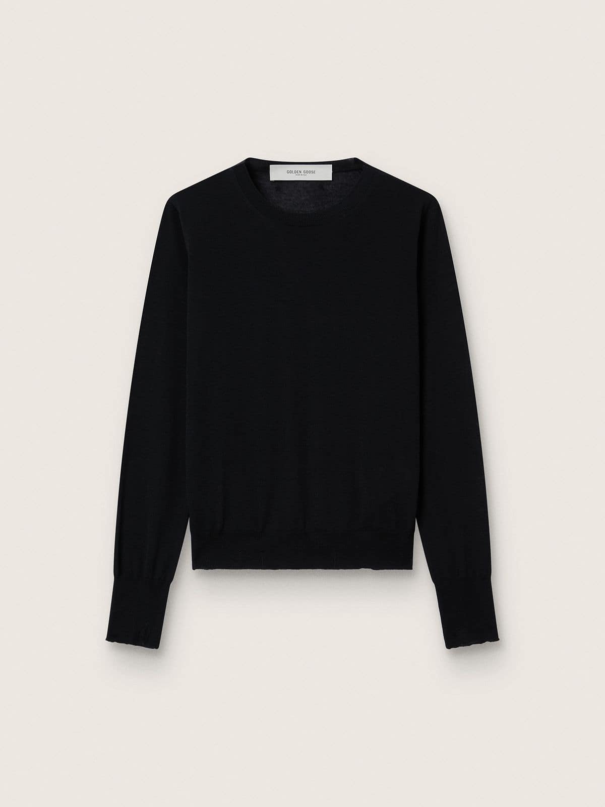 Women's round-neck sweater in black wool
