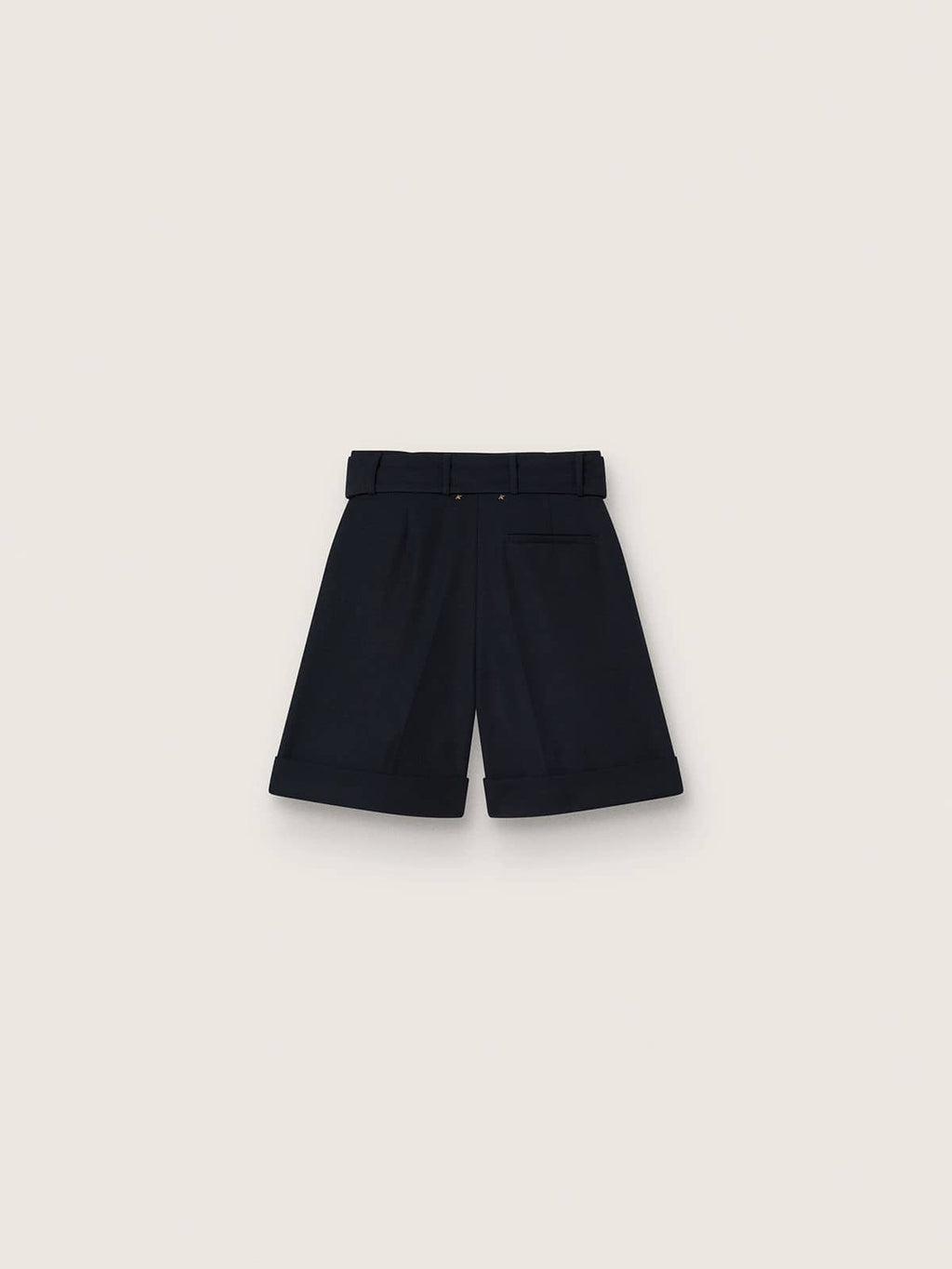 Women's shorts in black wool gabardine with waist belt
