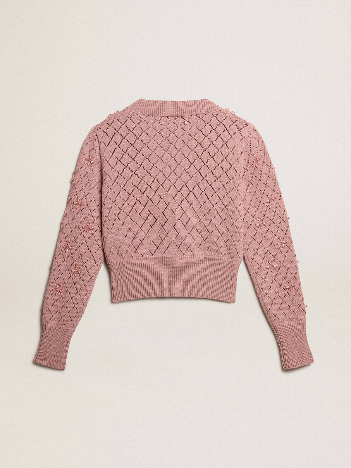 Openwork cotton cropped cardigan with decorative crystals