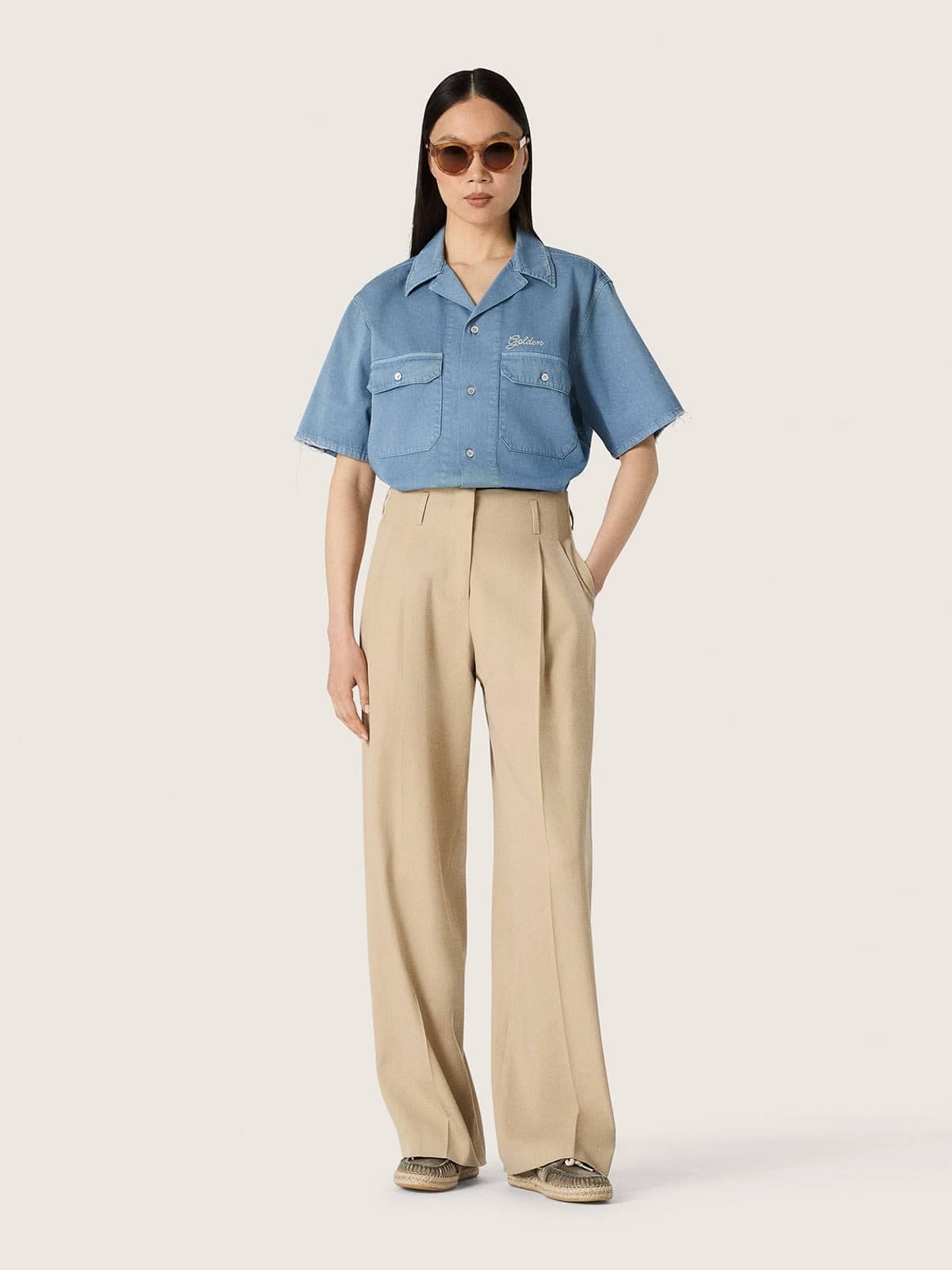 Women’s wool gabardine pants in sand