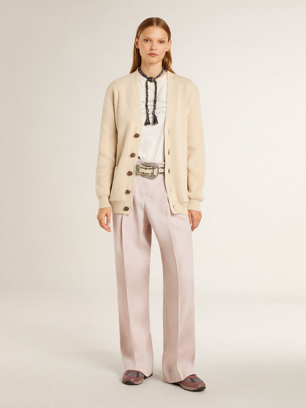 Women's pants in pink tailored wool fabric
