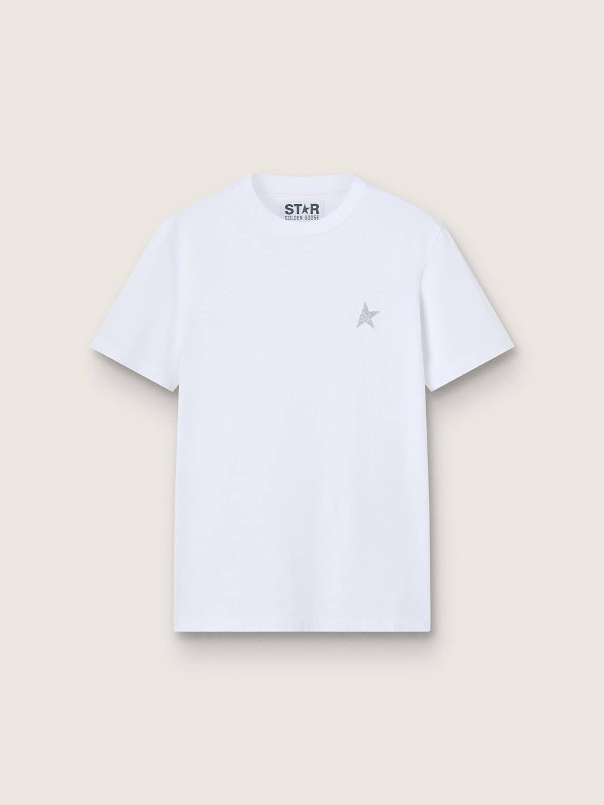 Women's white T-shirt with silver glitter star on the front