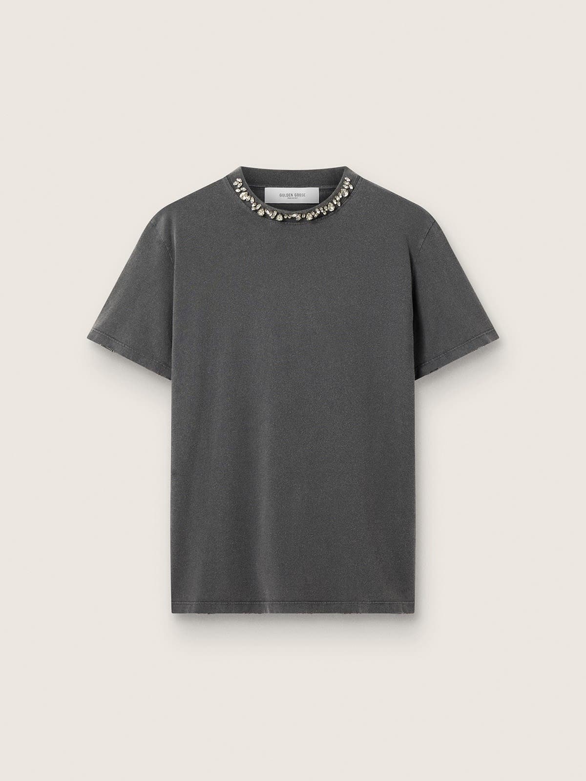 Women's anthracite gray T-shirt with crystals