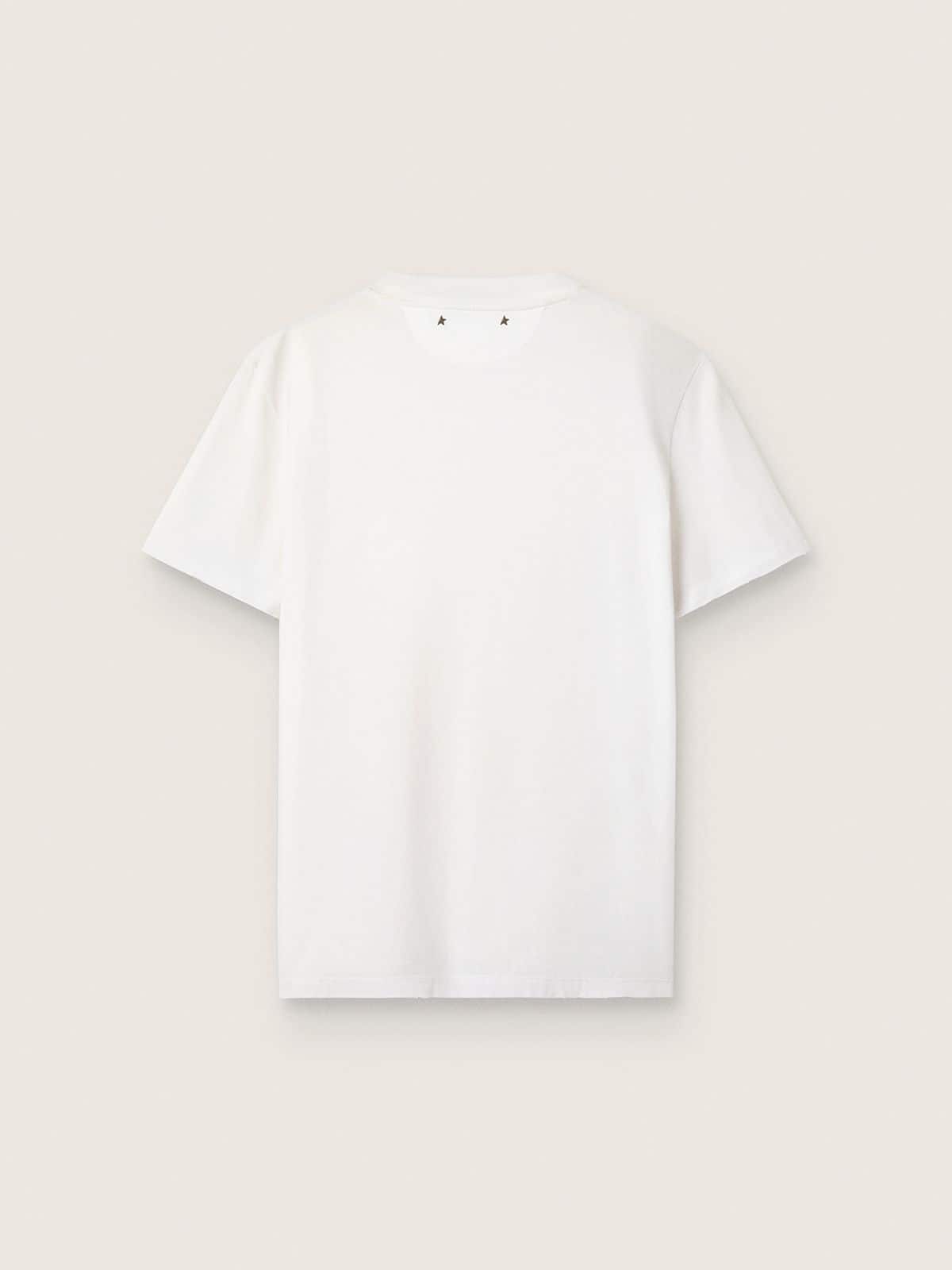 Women's white T-shirt with cabochon crystals