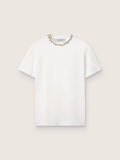 Women's white T-shirt with cabochon crystals