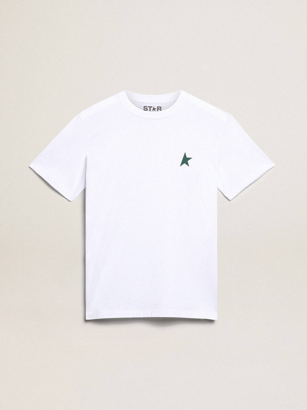 Women's white T-shirt with green star on the front