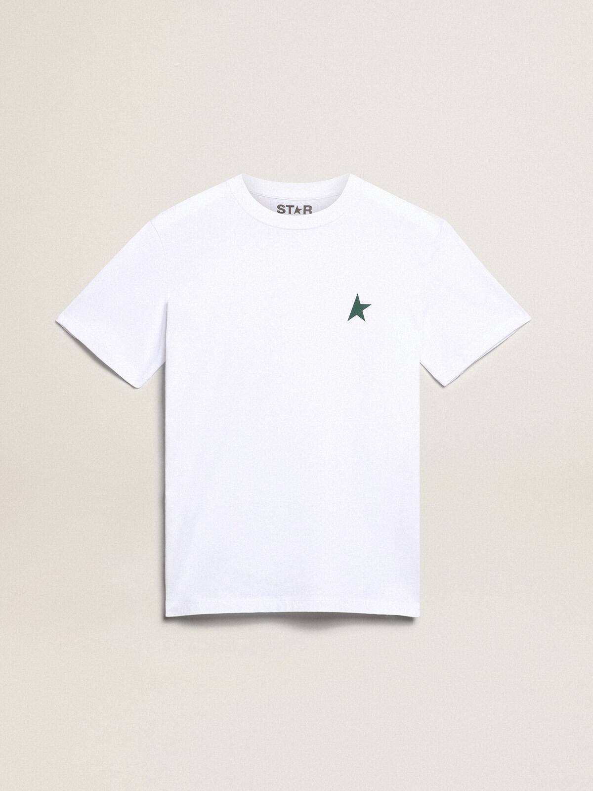 Women's white T-shirt with green star on the front