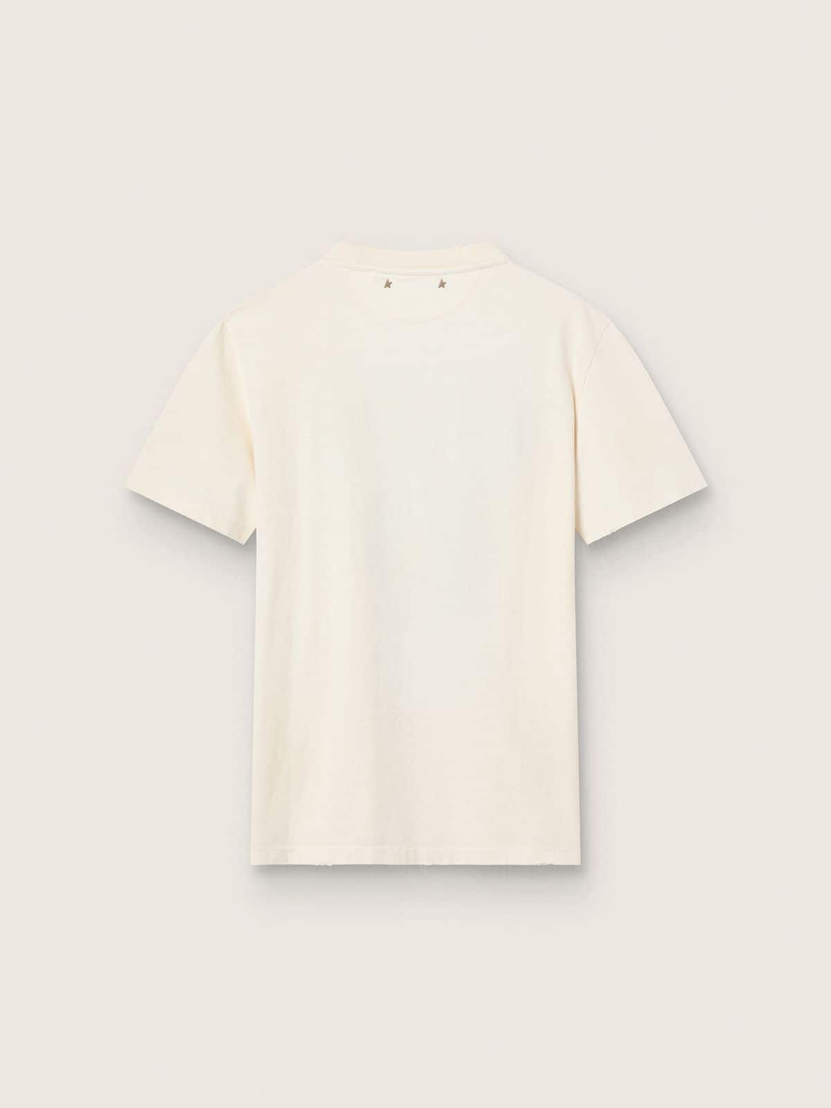 Women’s T-shirt in aged white cotton with seasonal print