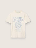 Women’s T-shirt in aged white cotton with seasonal print
