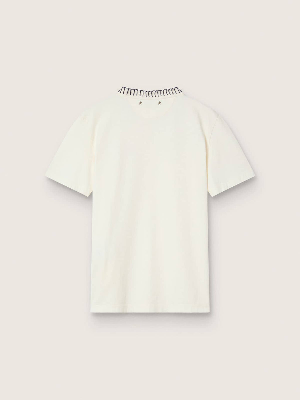 Women's aged white cotton T-shirt with hand embroidery
