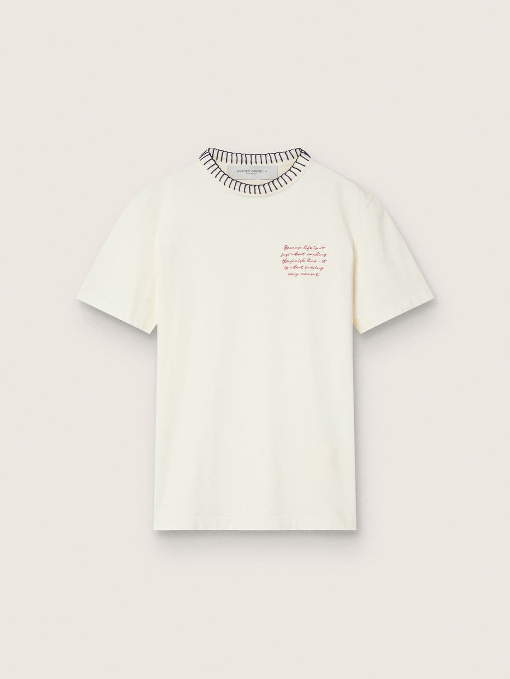 Women's aged white cotton T-shirt with hand embroidery