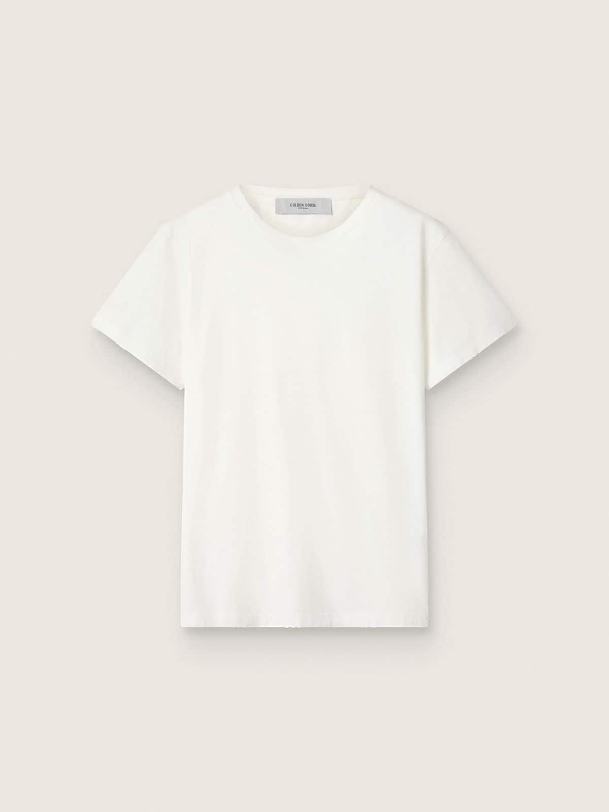 Distressed slim-fit women’s T-shirt in white