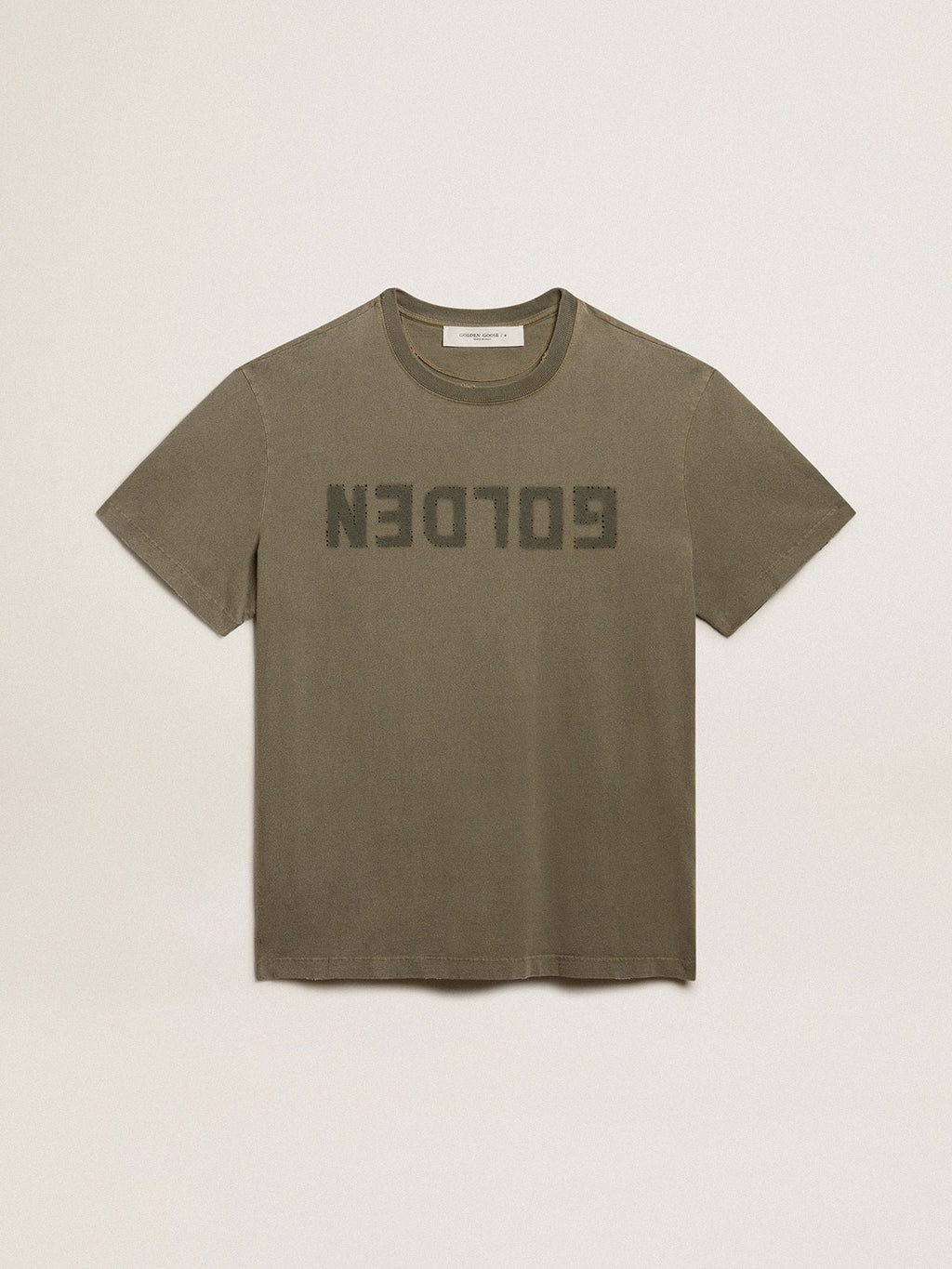 Women's olive green T-shirt with Golden lettering