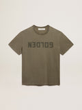 Women's olive green T-shirt with Golden lettering