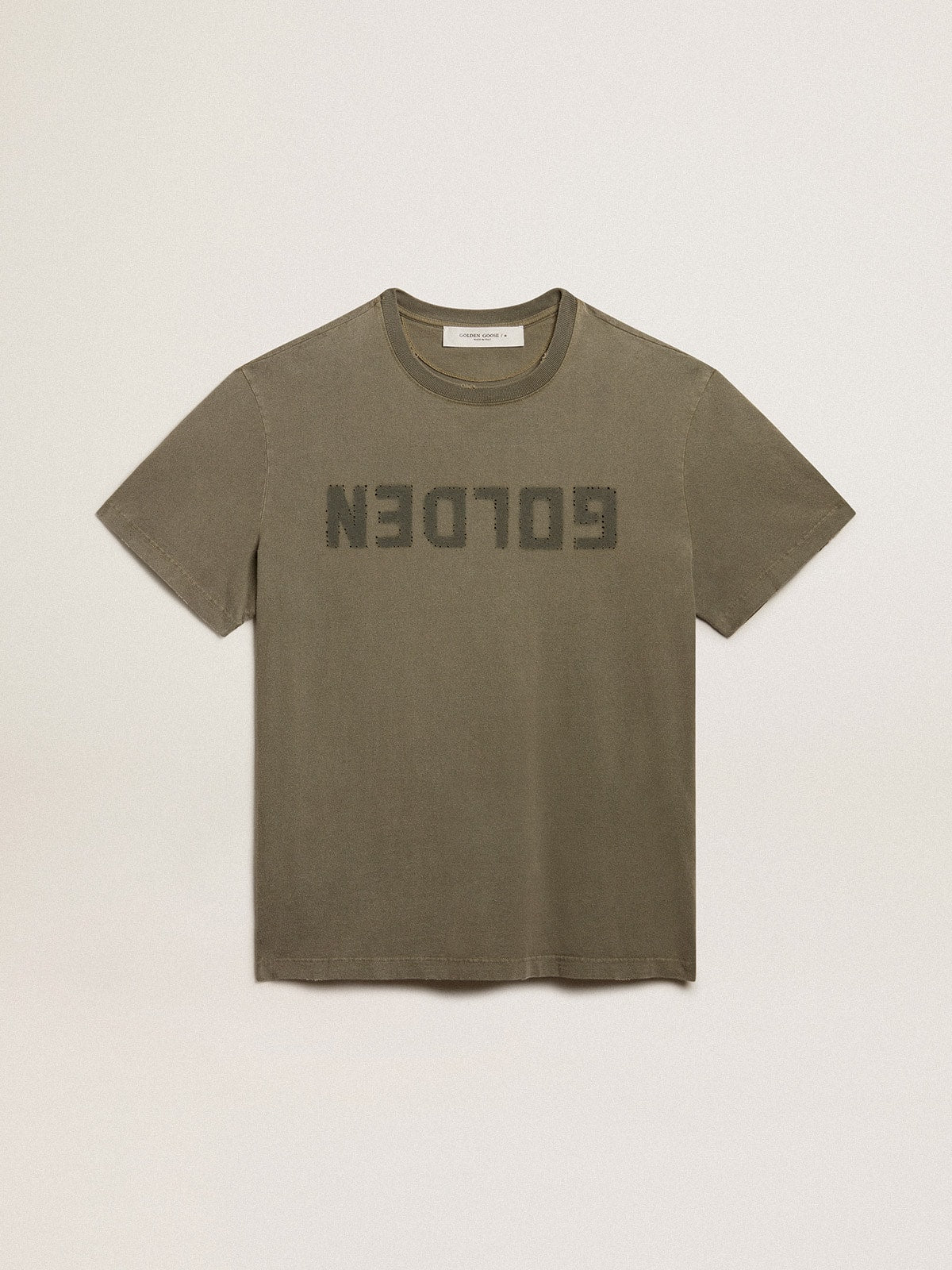 Women's olive green T-shirt with Golden lettering
