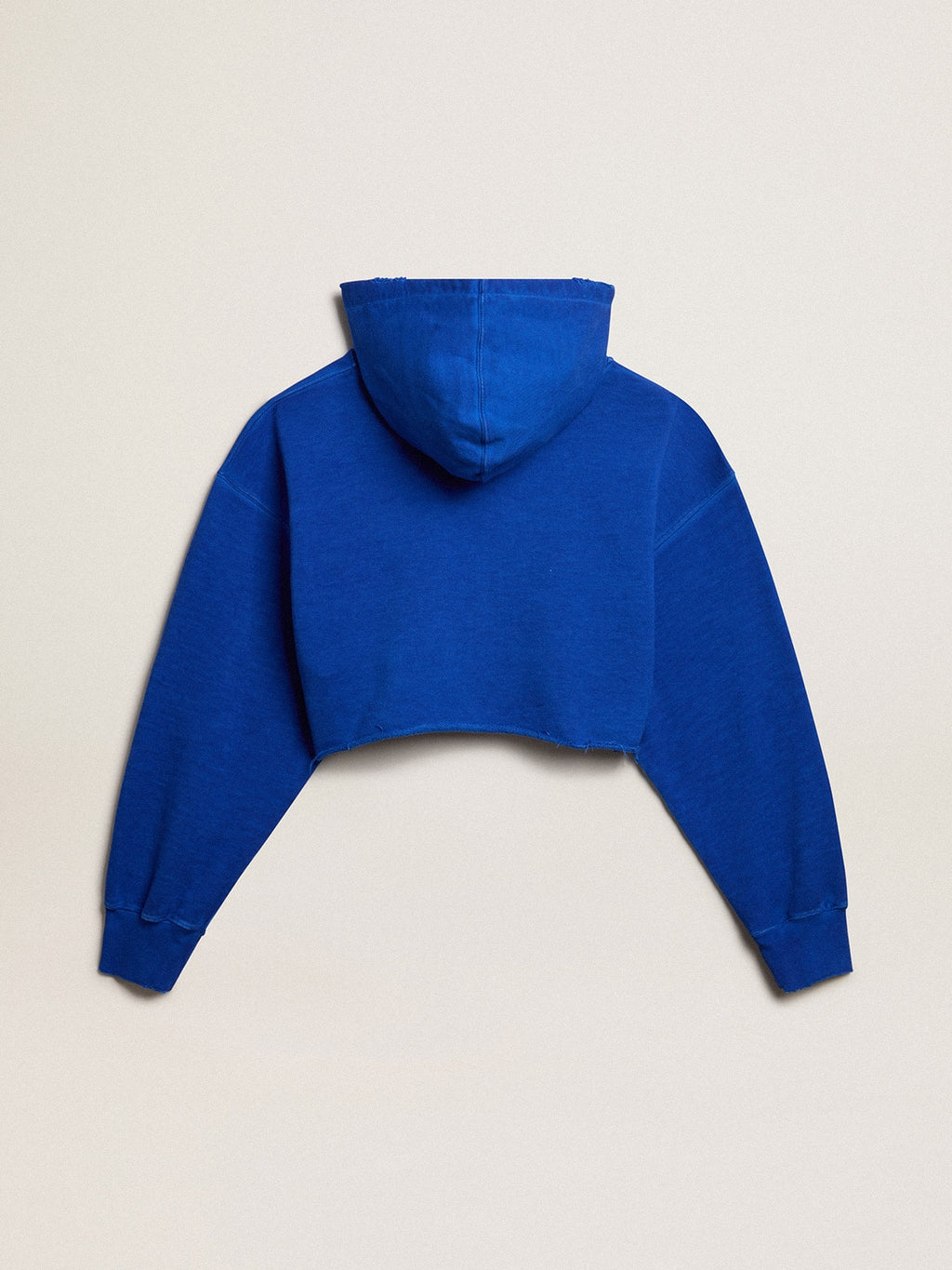 Blue cropped sweatshirt with zip fastening and hood