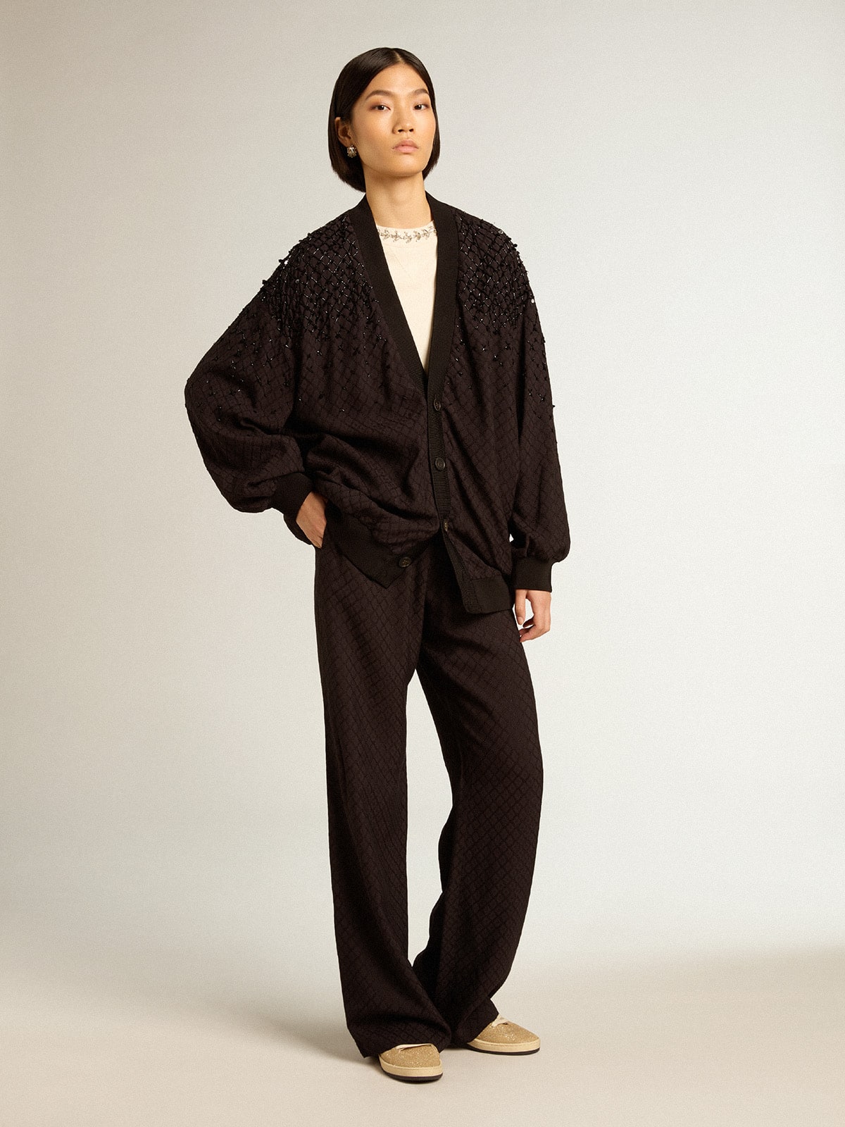 Women’s black cardigan with shaded embroidery