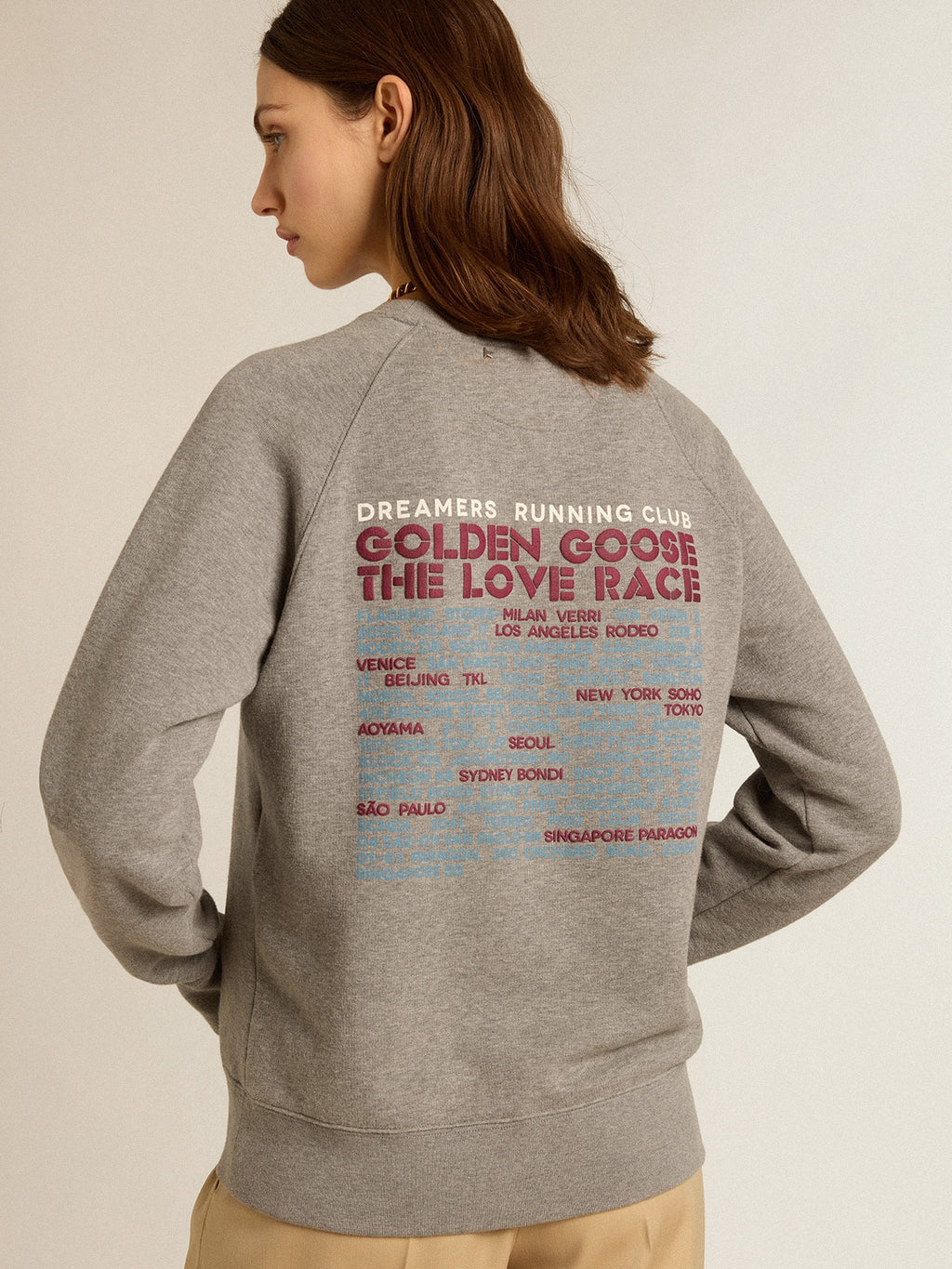 Gray melange cotton sweatshirt with manifesto on the back