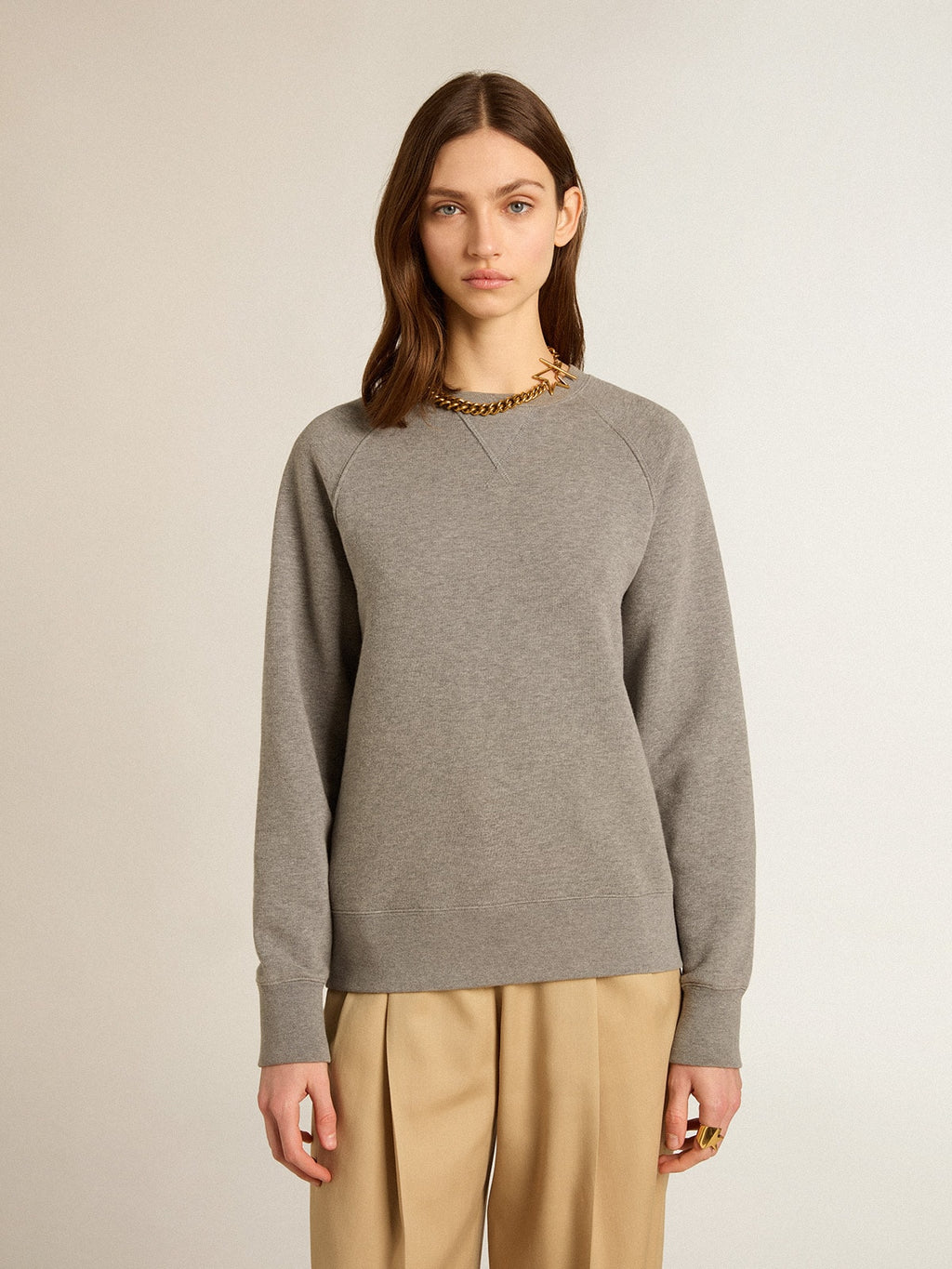 Gray melange cotton sweatshirt with manifesto on the back