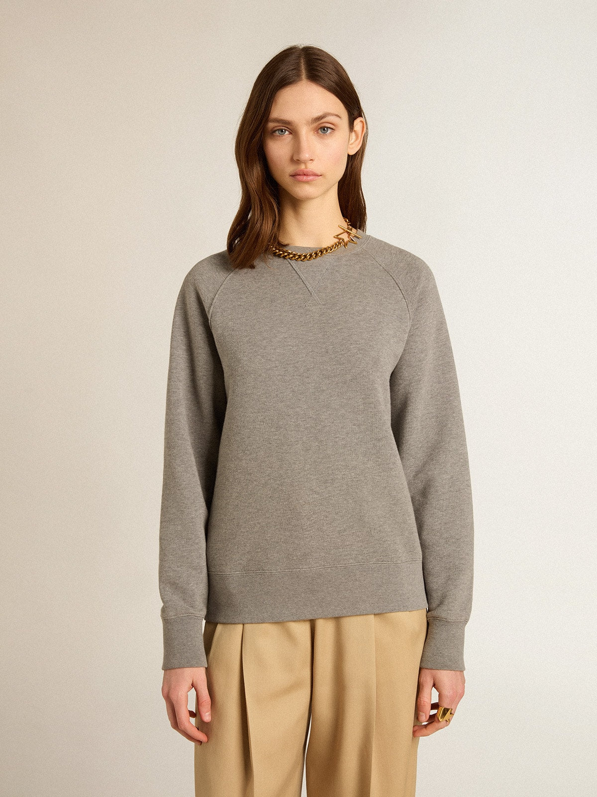 Gray melange cotton sweatshirt with manifesto on the back