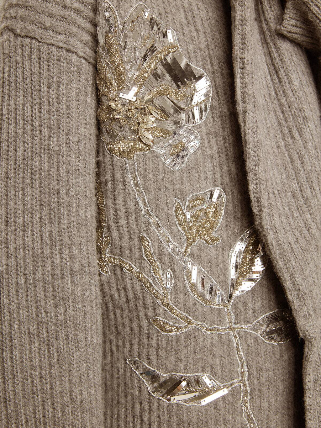 Women's cardigan in gray melange wool with embroidery on the front