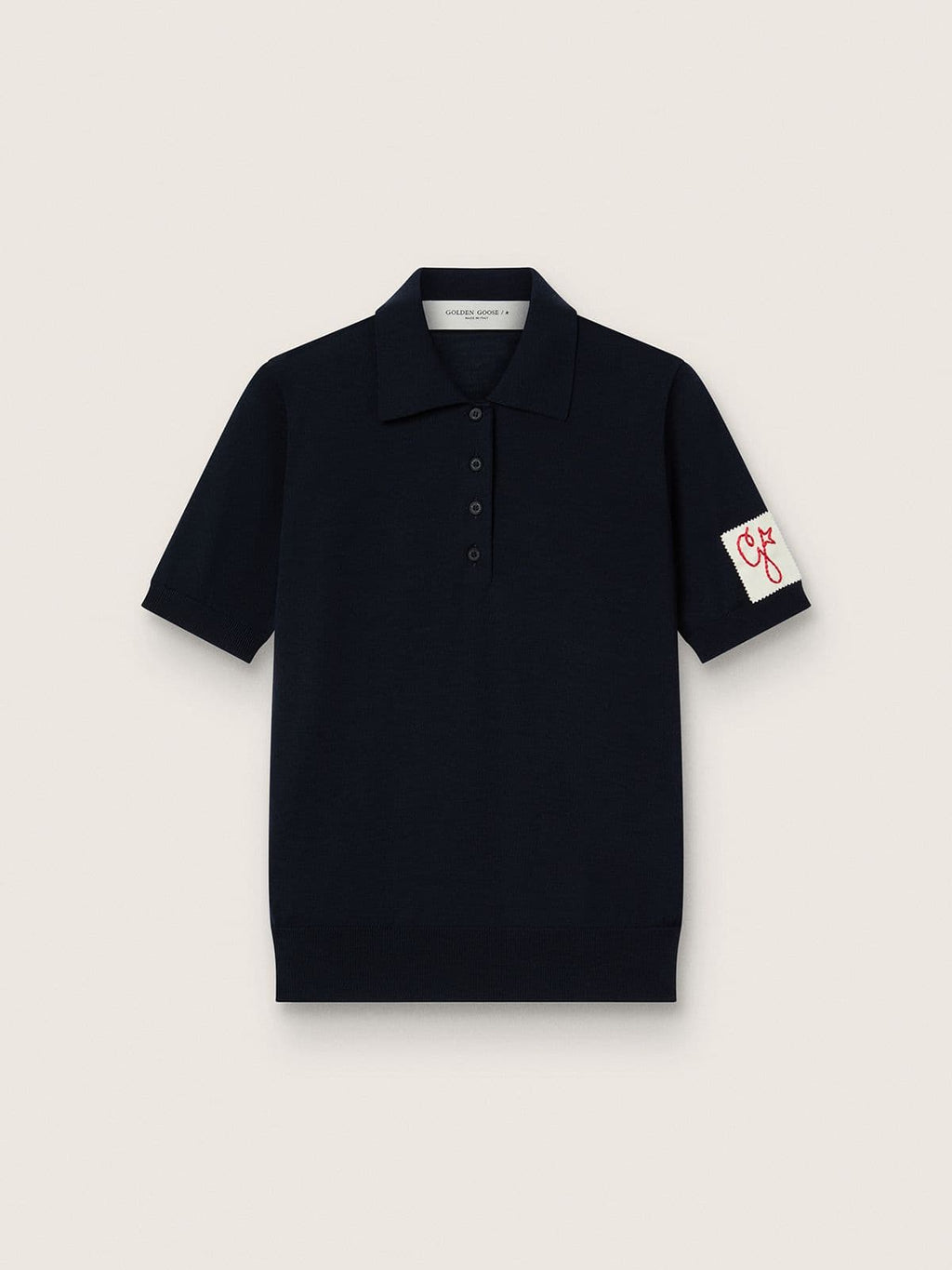 Women’s polo shirt in navy-blue merino wool