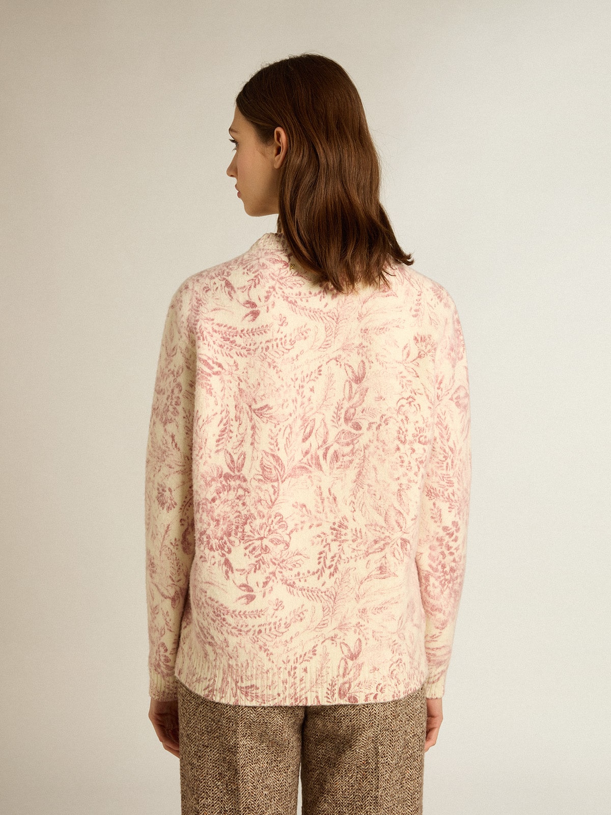 Women’s round-neck sweater in wool with all-over toile de jouy pattern
