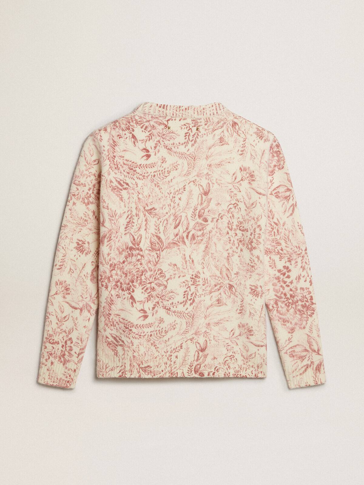 Women’s round-neck sweater in wool with all-over toile de jouy pattern